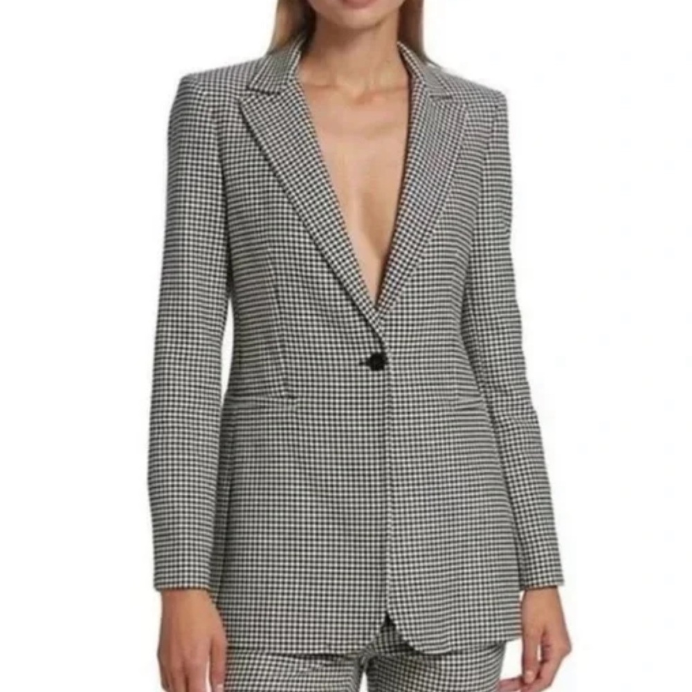 Alice and Olivia Black and White Houndstooth long Blazer